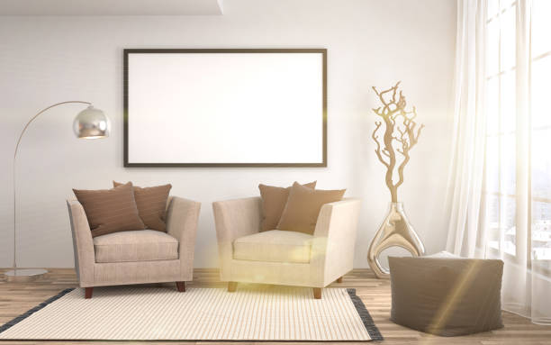 istock mock up poster frame in interior background. 3D Illustration 653159268