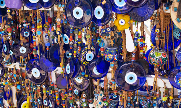 istock Close up view of evil eye souvenirs. 653171022