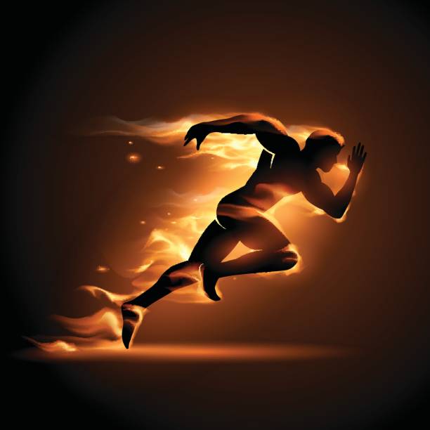 Running man in flame Running man in flame illustration in vector flame silhouettes stock illustrations
