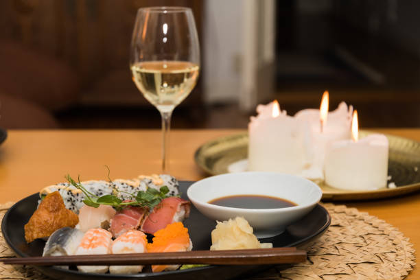 Sushi meal on a table stock photo