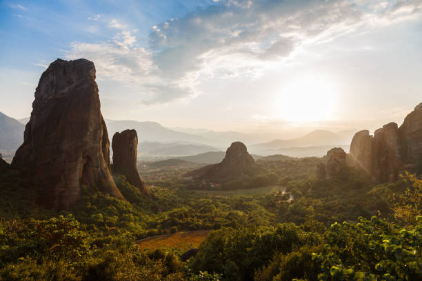 istock Meteora monasteries valley in sunset in Greece 653187382