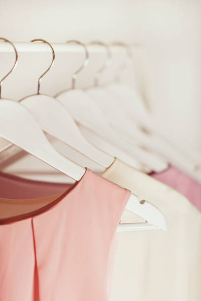 istock Women's clothing in pink tones on a white hanger. 653189012