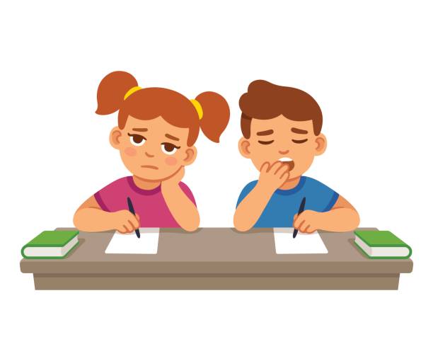 clipart do my homework Bored kids at school Bored kids at school lesson, boy and girl. Cute cartoon vector illustration. kid doing homework clip art stock illustrations