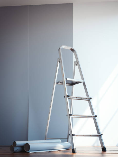 istock Metal ladder in new interior. 3d rendering 653201200