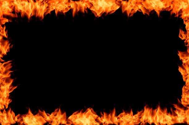 fire frame square fire frame on the black background flame borders stock illustrations