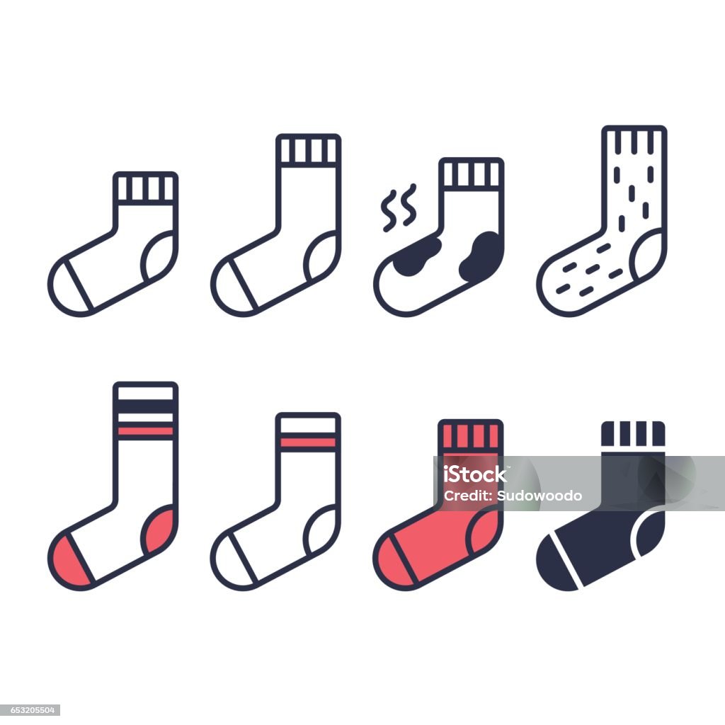 Set of socks icons Socks line icons set. Different type of length, color and material. Simple geometric vector symbols. Sock stock vector