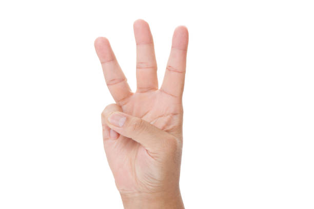 istock Hand shown three finger symbol on isolated white background for graphic designer 653208288