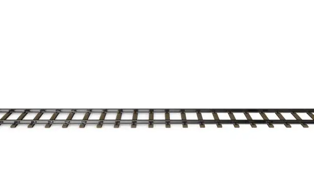 Railway track. Isolated on white background. 3D rendering illustration.Side view.