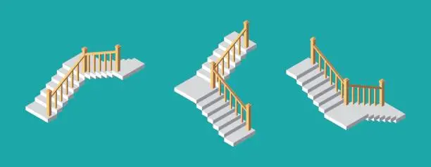 Vector illustration of Isometric stairs with a rail. Vector illustration.