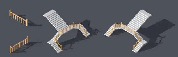 Vector illustration of Isometric stairs with a rail. Vector illustration.