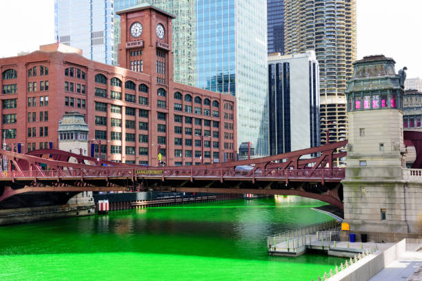 istock Chicago River, dyed Green for St. Patricks Day 653231948