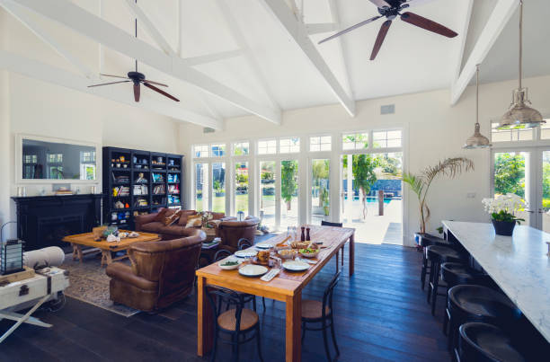 Large family home with a meal on the dining table.