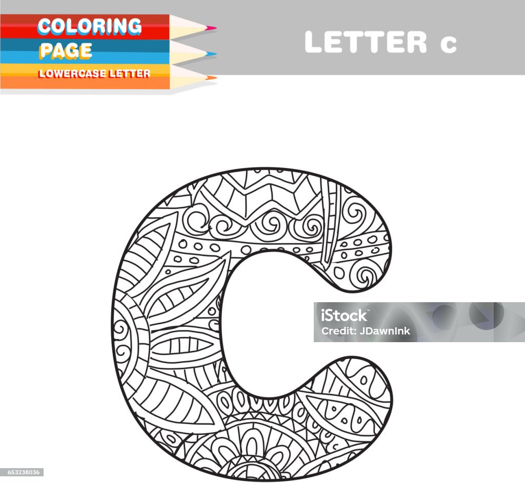 Adult Coloring book lower case letters hand drawn template Coloring stock vector