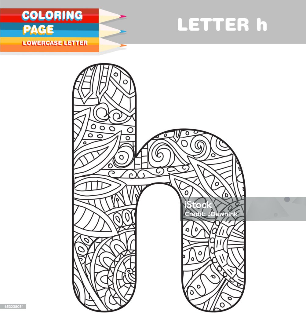 Adult Coloring book lower case letters hand drawn template Letter H stock vector