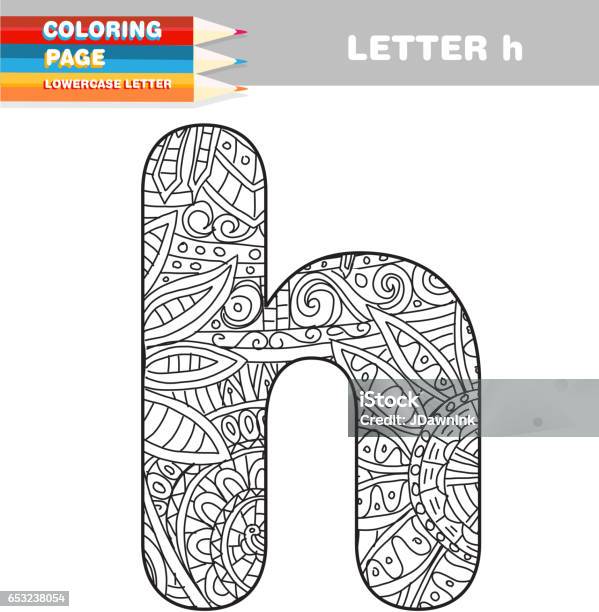 Adult Coloring Book Lower Case Letters Hand Drawn Template Stock Illustration - Download Image Now