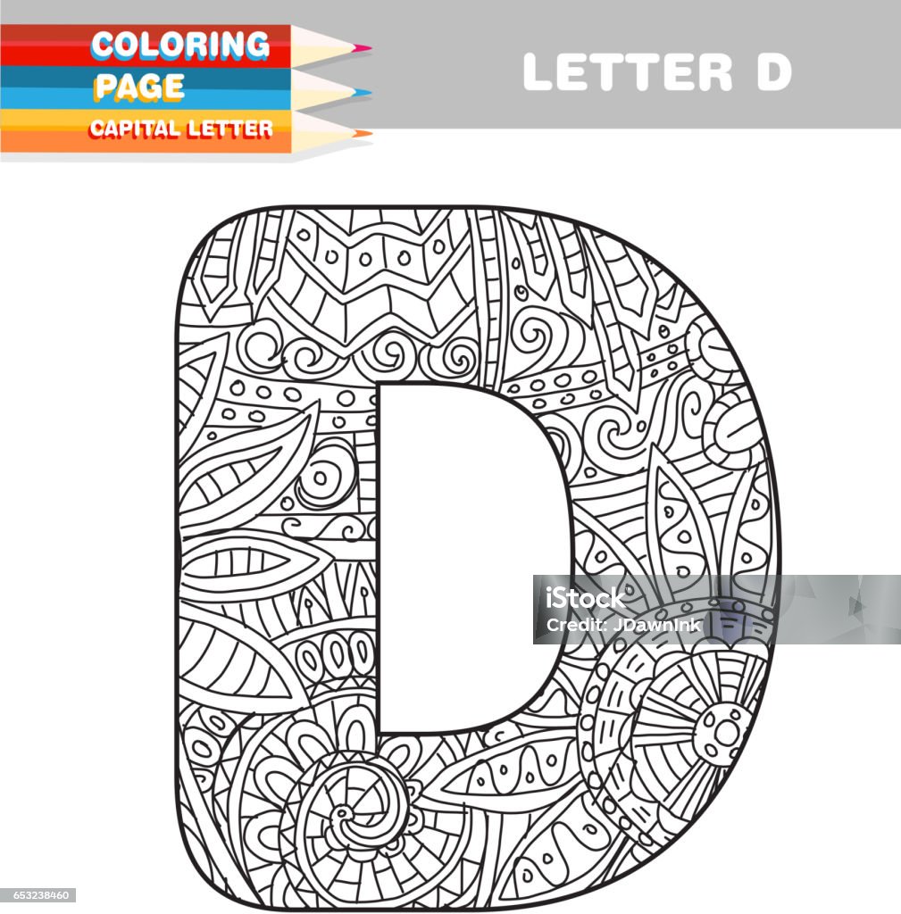Adult Coloring book capital letters hand drawn template Alphabet stock vector