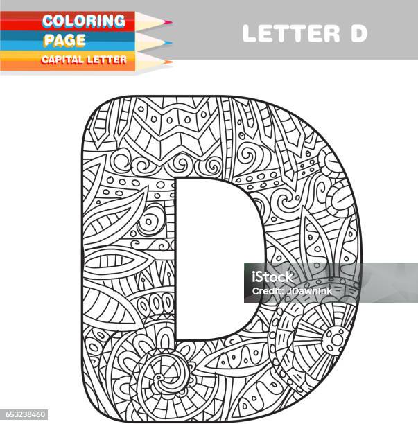 Adult Coloring Book Capital Letters Hand Drawn Template Stock Illustration - Download Image Now