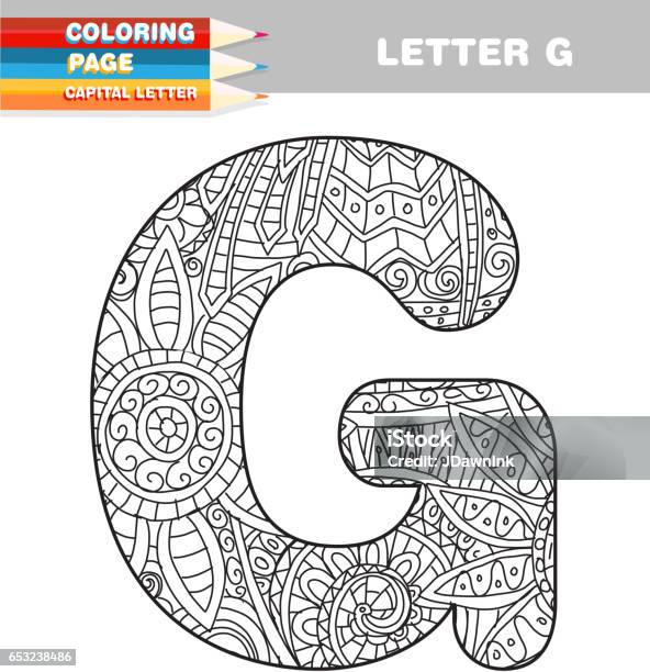 Adult Coloring Book Capital Letters Hand Drawn Template Stock Illustration - Download Image Now
