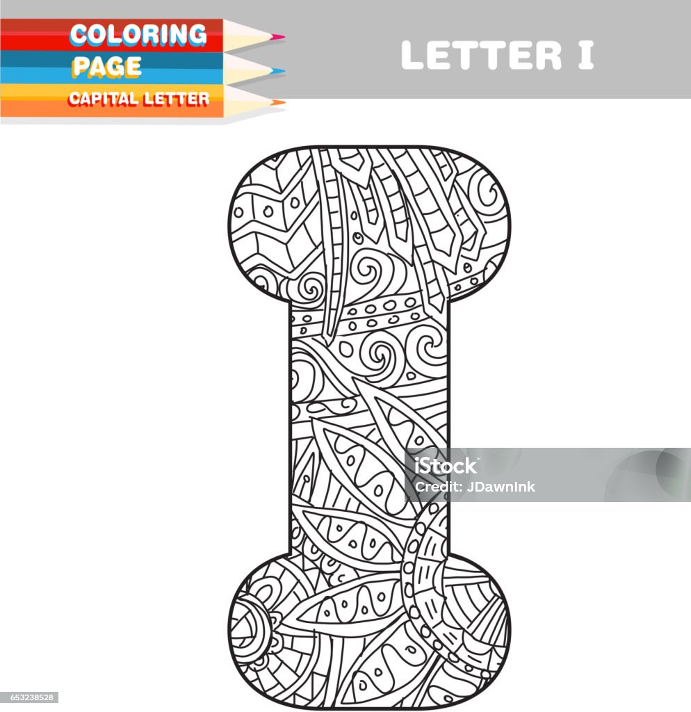 Adult Coloring book capital letters hand drawn template Alphabet stock vector
