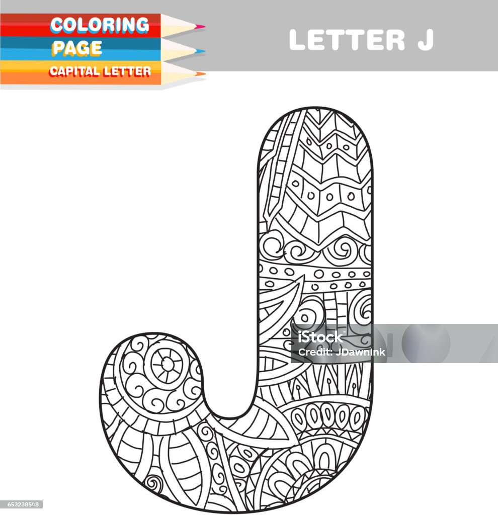 Adult Coloring book capital letters hand drawn template Alphabet stock vector