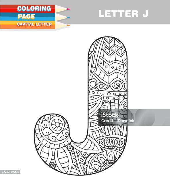 Adult Coloring Book Capital Letters Hand Drawn Template Stock Illustration - Download Image Now