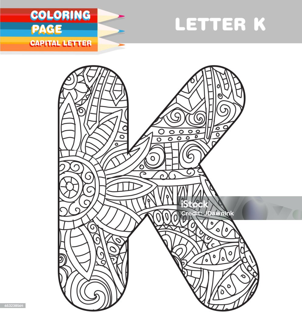 Adult Coloring book capital letters hand drawn template Alphabet stock vector