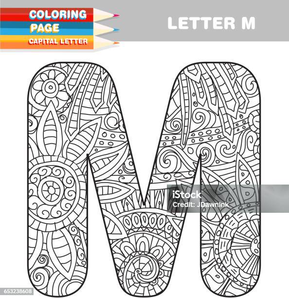 Adult Coloring Book Capital Letters Hand Drawn Template Stock Illustration - Download Image Now