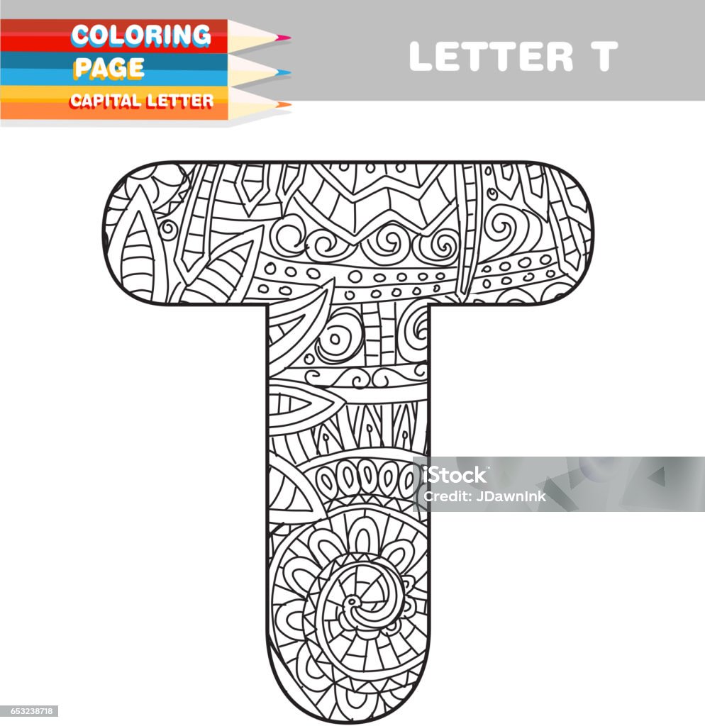 Adult Coloring book capital letters hand drawn template Coloring stock vector