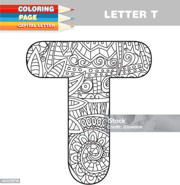 Adult Coloring Book Capital Letters Hand Drawn Template Stock Illustration - Download Image Now