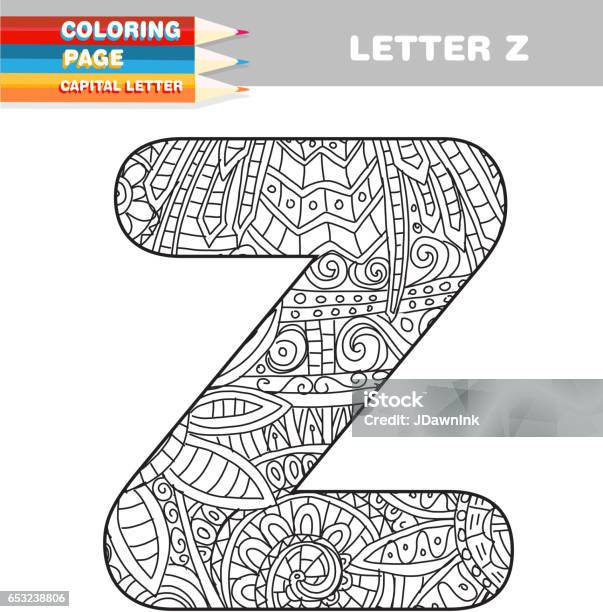 Adult Coloring Book Capital Letters Hand Drawn Template Stock Illustration - Download Image Now