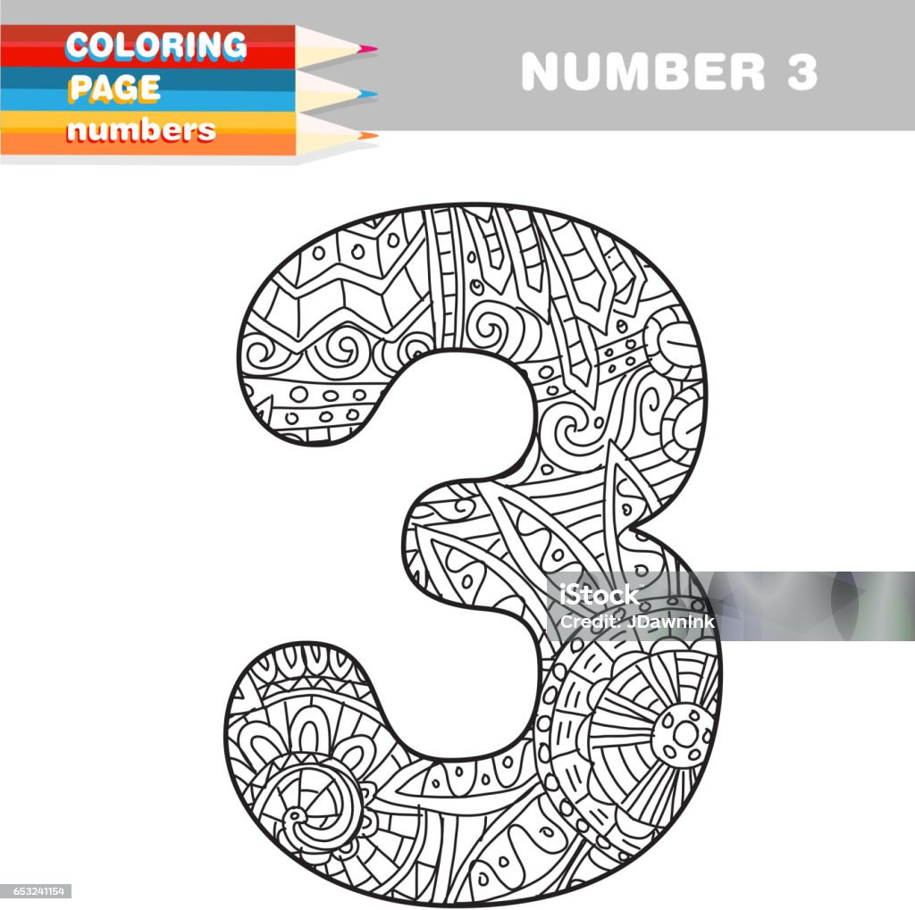 Adult Coloring book numbers hand drawn template Coloring Book Page - Illlustration Technique stock vector