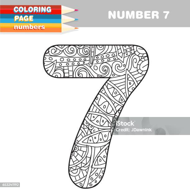Adult Coloring Book Numbers Hand Drawn Template Stock Illustration - Download Image Now - Color Image, Colored Pencil, Coloring