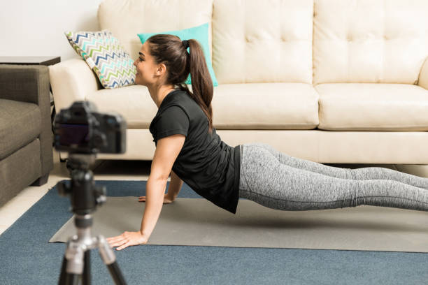 istock Fitness blogger practicing yoga 653241300
