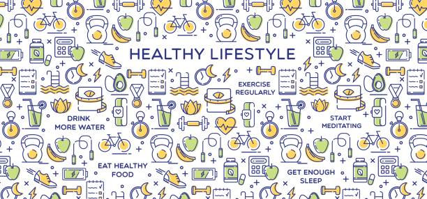 Healthy Lifestyle Vector Illustration, Dieting, Fitness & Nutrition Healthy lifestyle conceptual vector illustration perfect for use in website design, presentations, infographics etc. fitness tracker illustration stock illustrations