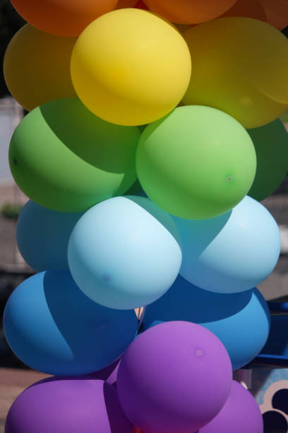 istock Multicolored inflatable balls on the street closeup. Celebration 653251722