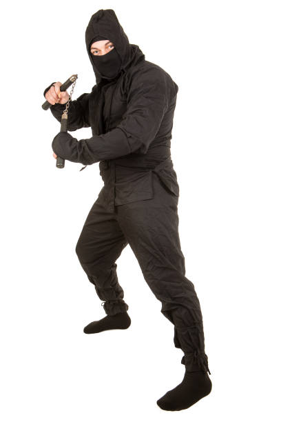 ninja with nunchaku - nunchaku imagens e fotografias de stock