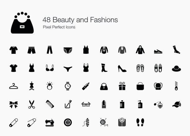 ilustraciones, imágenes clip art, dibujos animados e iconos de stock de 48 iconos perfecta belleza y modas pixel - women gift style fashion