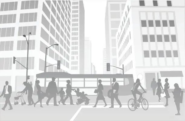 Vector illustration of Downtown Bustle Background Illustration