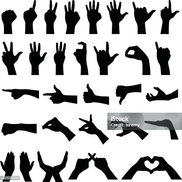 Hand Sign Gesture Silhouettes Stock Illustration - Download Image Now - In Silhouette, Hand, Heart Shape