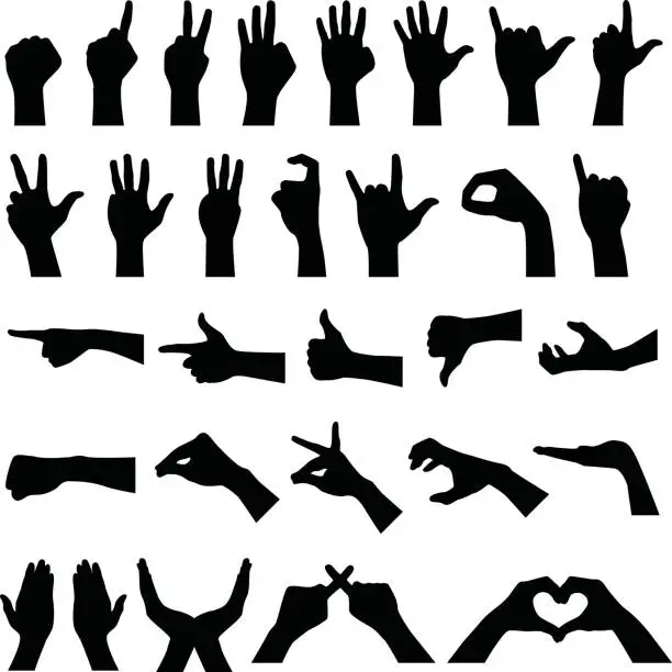 Vector illustration of Hand Sign Gesture Silhouettes