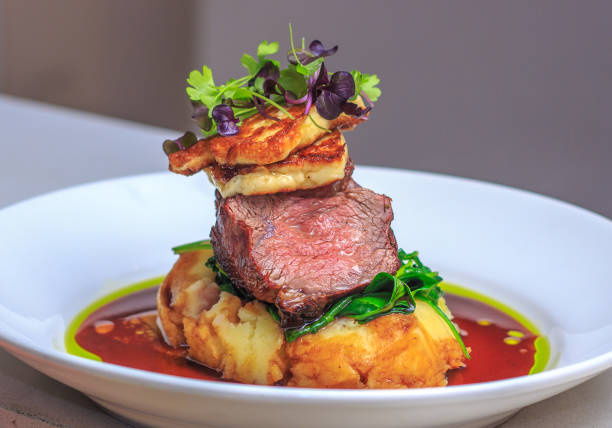 istock Lamb Rump medium, creamy garlic mash, haloumi 653281106