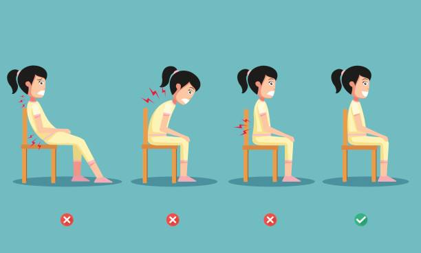 앉아, 일러스트 레이 션에 대 한 잘못 된 및 올바른 방법으로 위치 - good posture stock illustrations