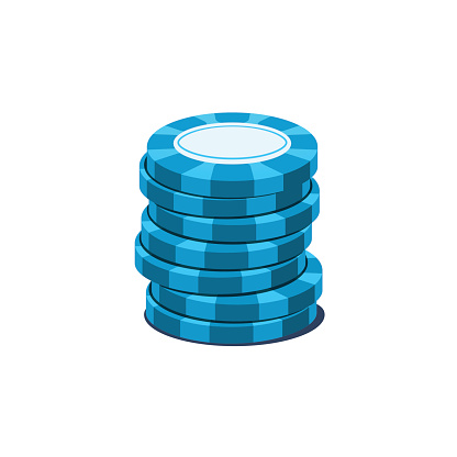 Pile of playing chips of blue color, vector illustration