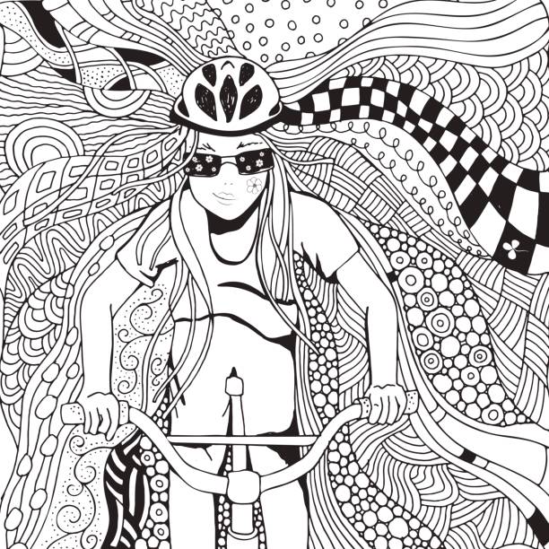 Ilustración de Chica Joven En Una Bicicleta A Alta Velocidad y más Vectores  Libres de Derechos de Adolescente - Adolescente, Página de libro para  colorear - Técnica de ilustración, Dibujo de patrones - iStock