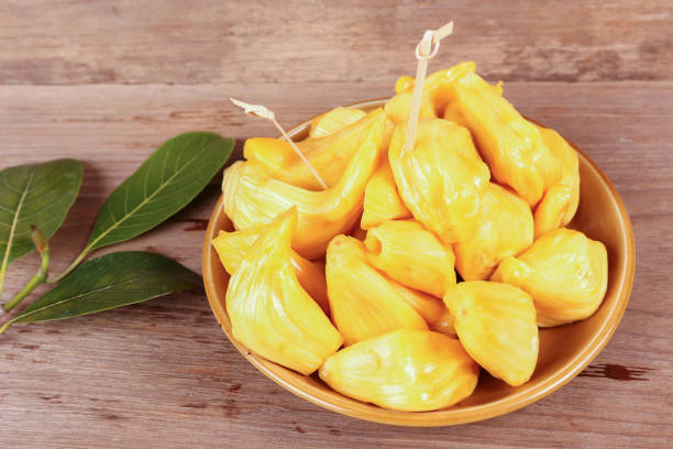istock Tropical Jack Fruit on the wood background 653294412