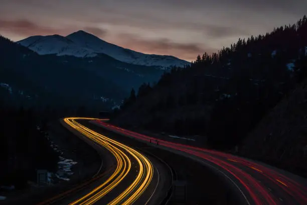 A long exposure shot of I-70 West, near Silver Plume, Colorado.