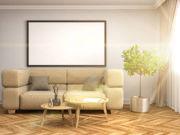 istock mock up poster frame in interior background. 3D Illustration 653298372