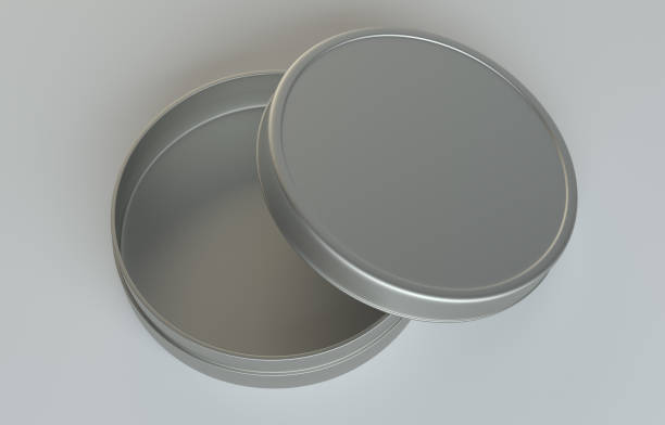 istock Metal round box on gray background 653308158