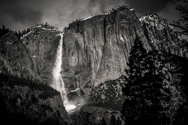 Photo of Yosemite Falls in Black and White