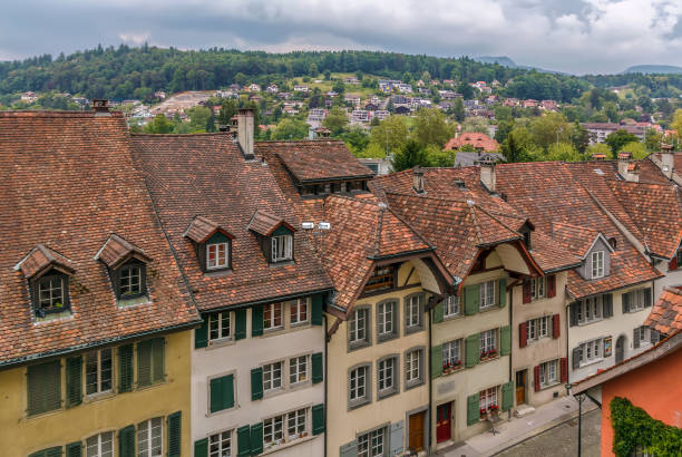 street with historical houses in Aarau old town, Switzerland